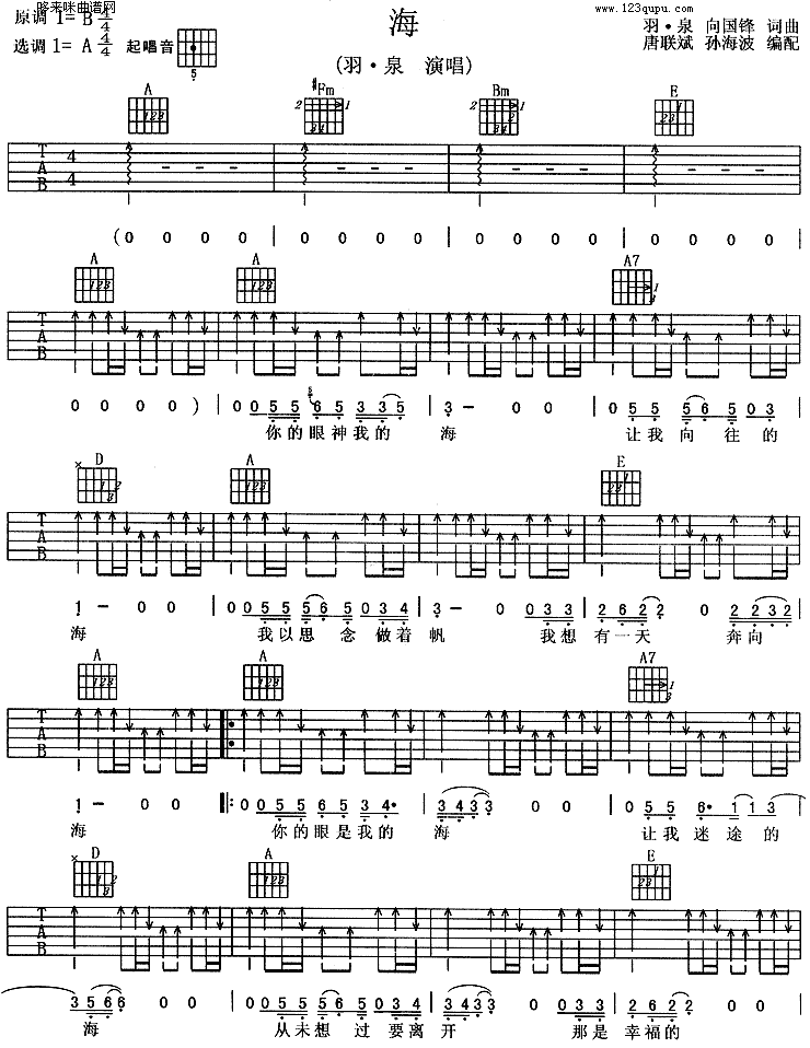 海(羽泉)吉他谱（图1）