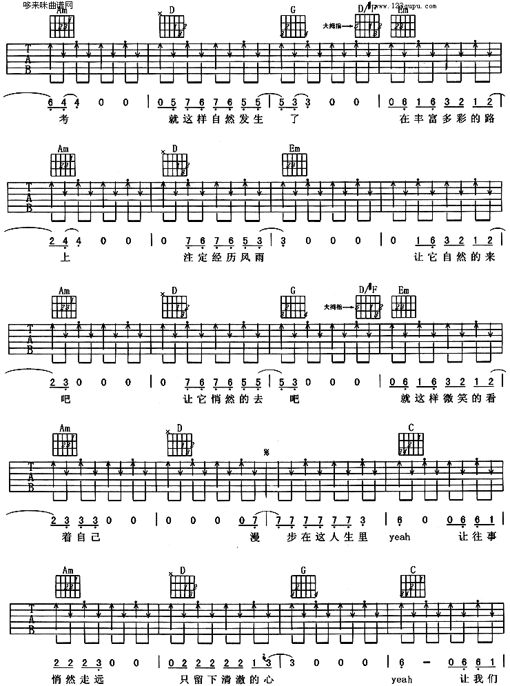 漫步(许巍)吉他谱（图2）