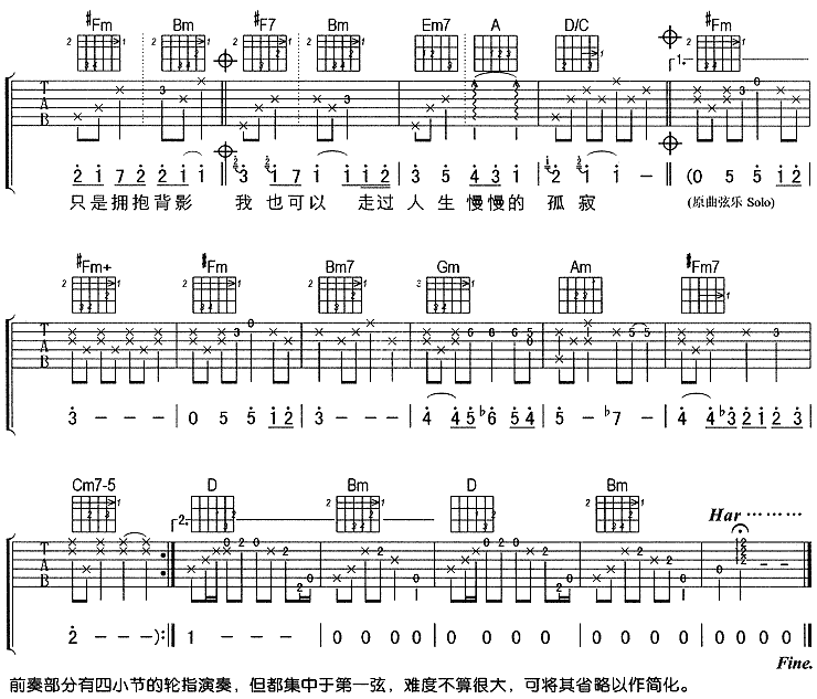 孤寂（刘若英）吉他谱（图3）