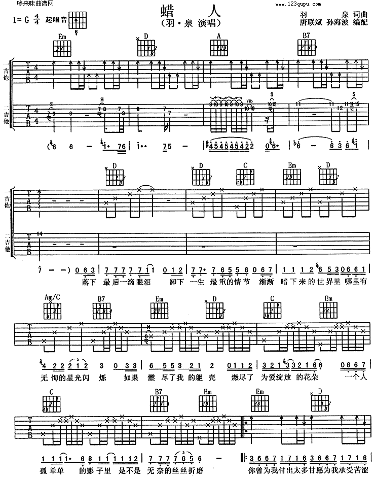 蜡人(羽泉)吉他谱（图1）