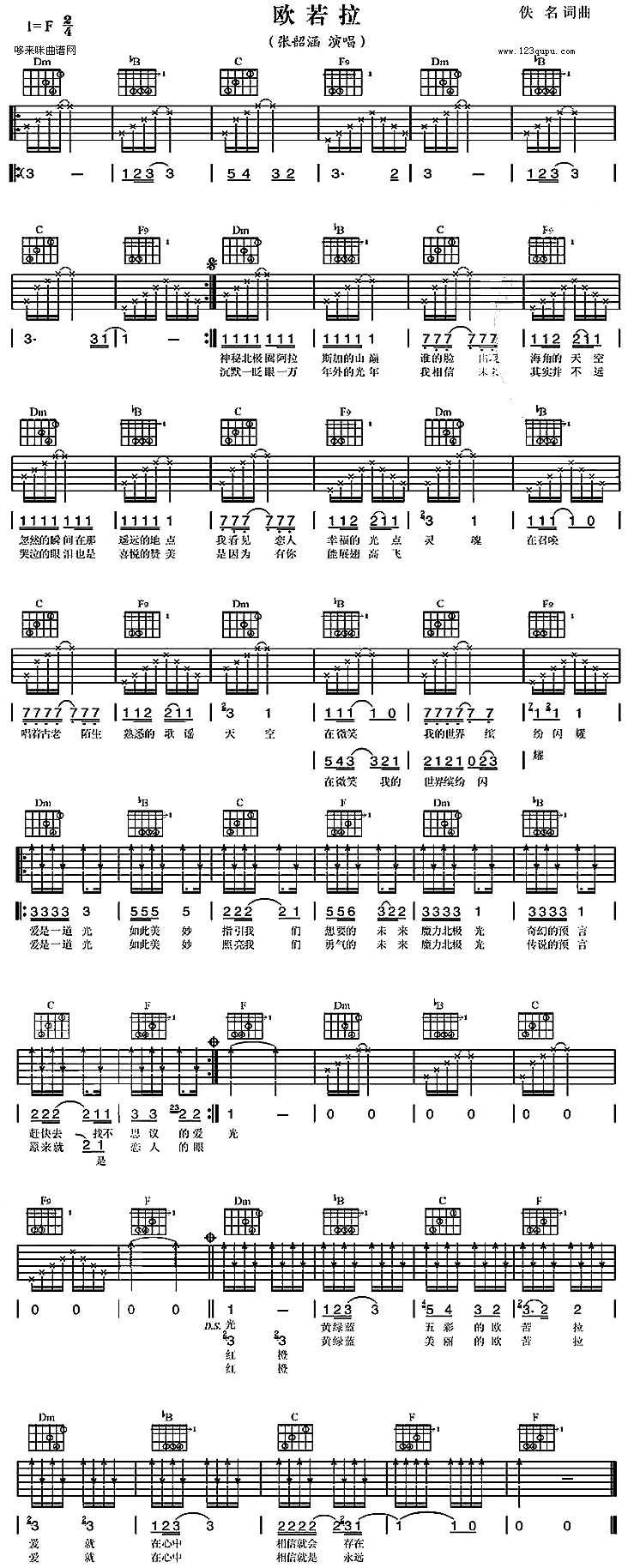 欧若拉 (张韶涵)吉他谱（图1）