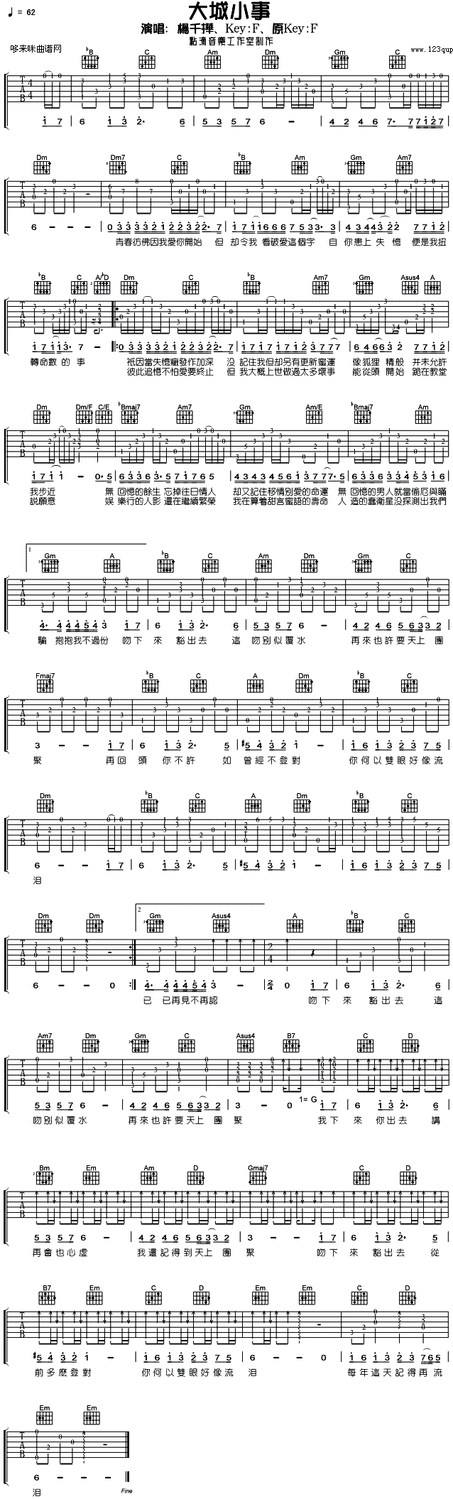 大城小事 (杨千桦)吉他谱（图1）