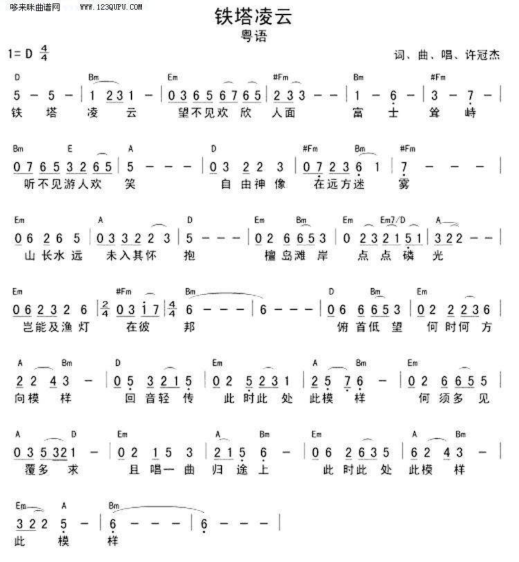 铁塔凌云—许冠杰吉他谱（图1）