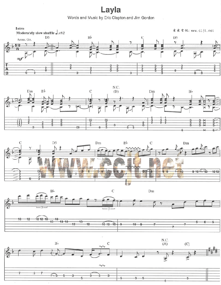 Layla-Eric Clapton克莱普顿(原版吉他谱)吉他谱（图1）