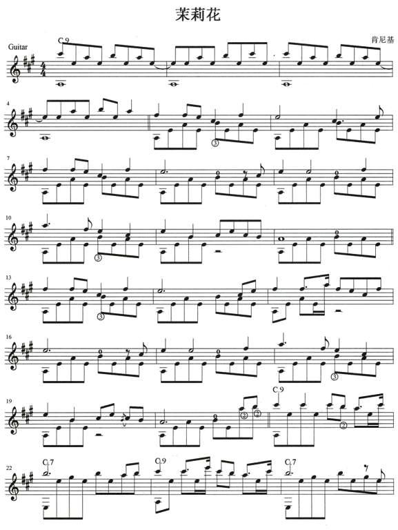 茉莉花吉他独奏曲（肯尼基版）五线谱吉他谱（图1）