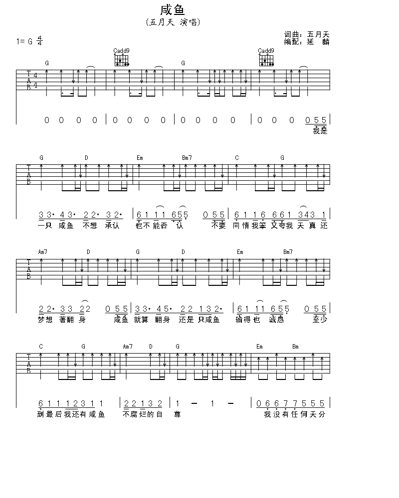 咸鱼吉他谱（图1）