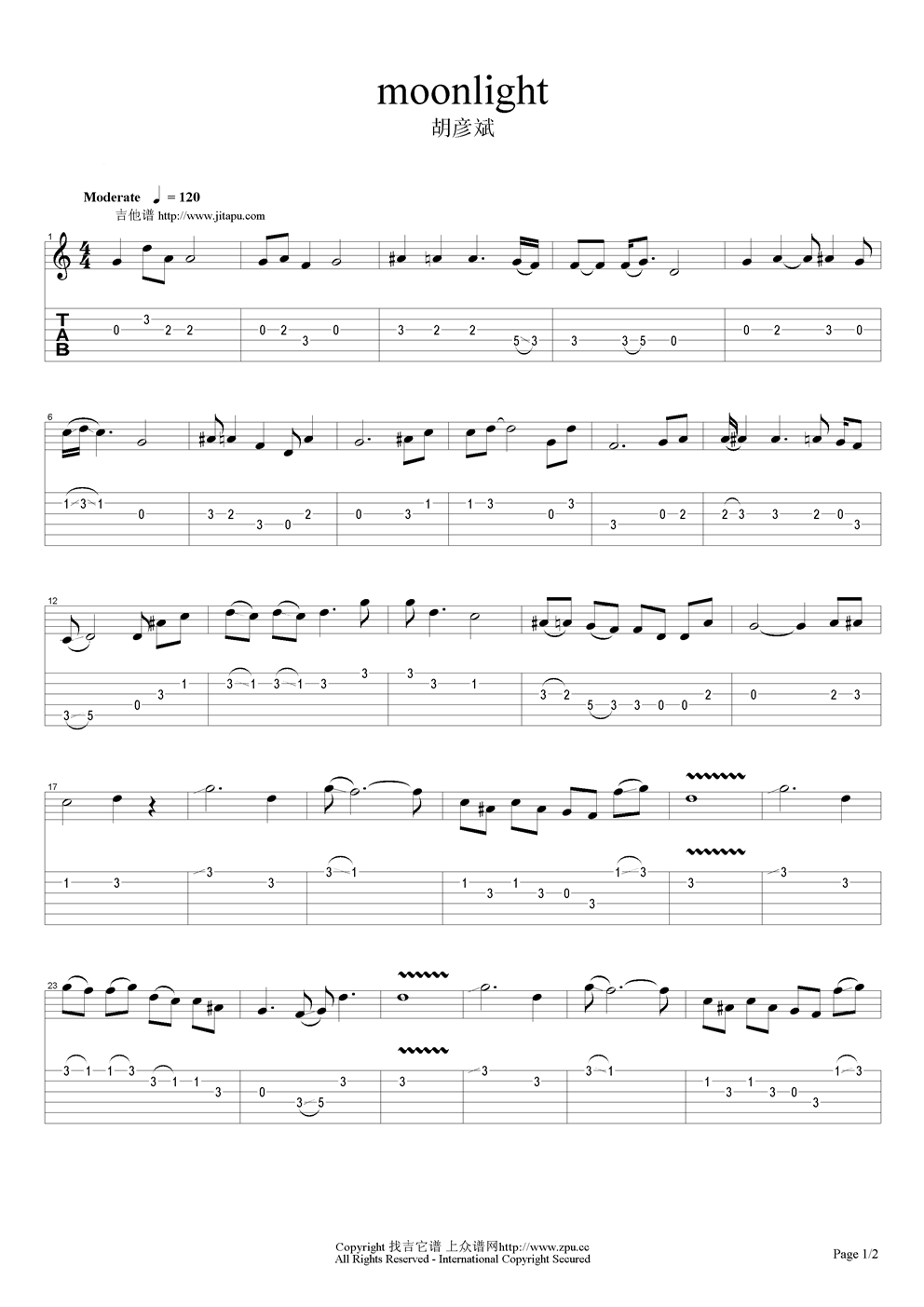 moonlight吉他谱（图1）