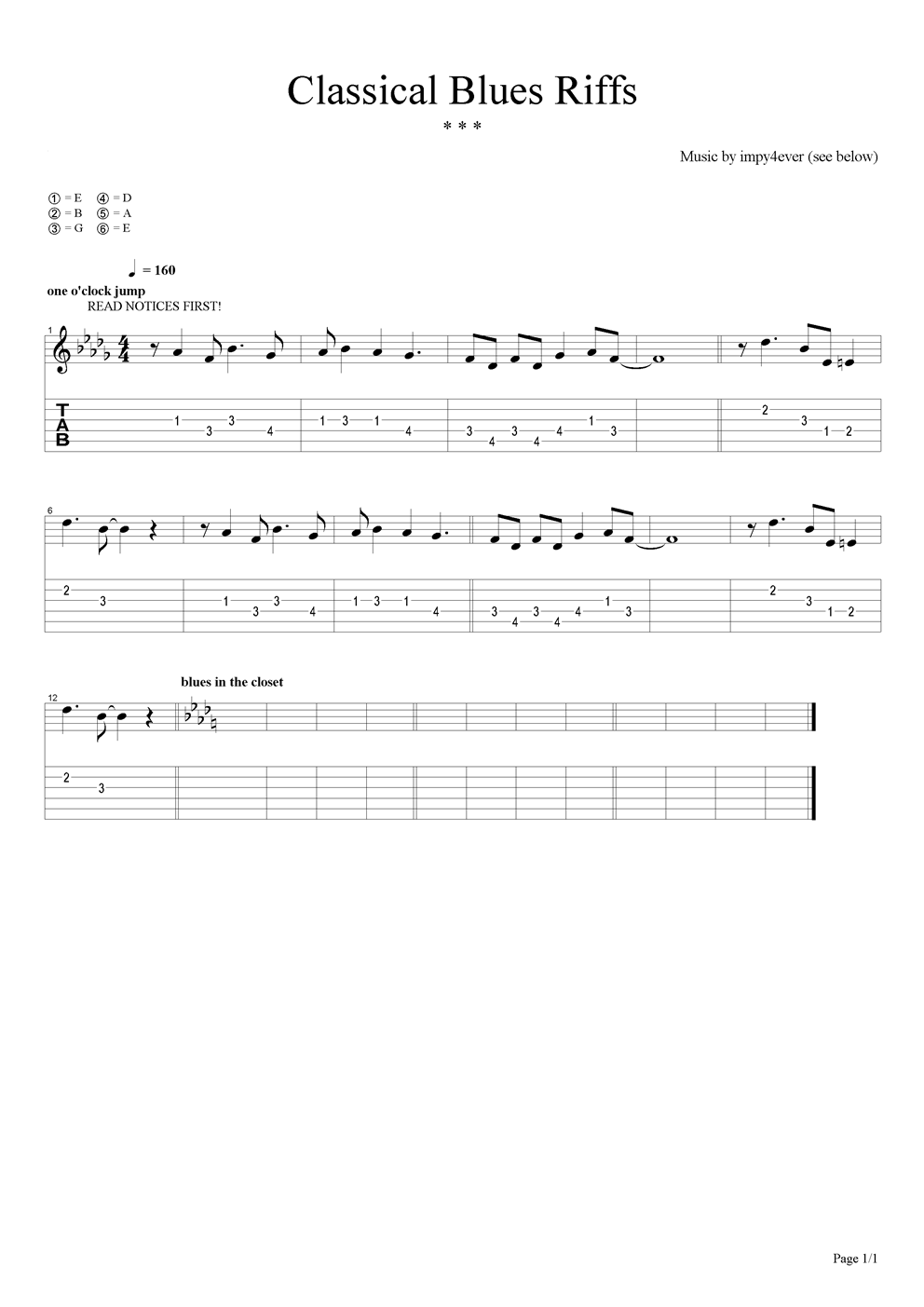 Classical Blues Riffs吉他谱（图1）