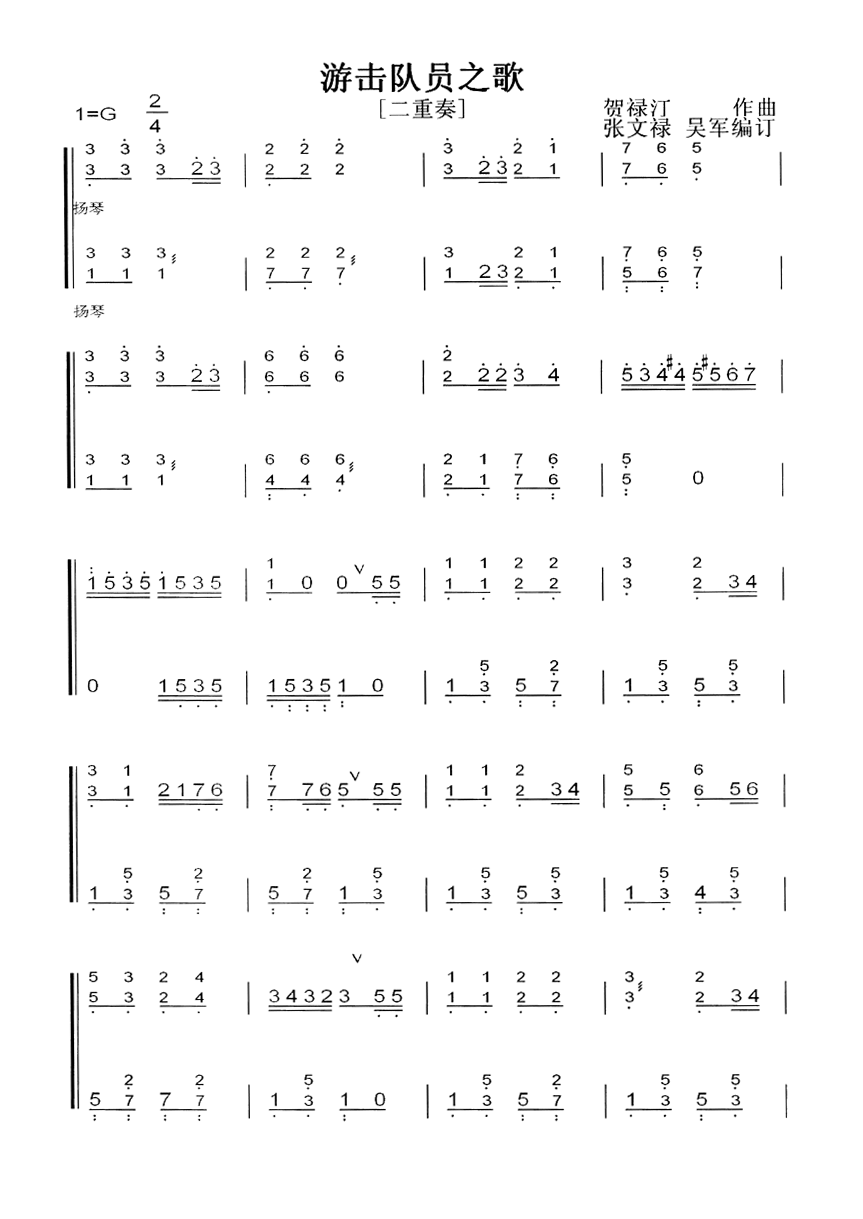 游击队员之歌[简谱版]（共5张）其它曲谱（图1）