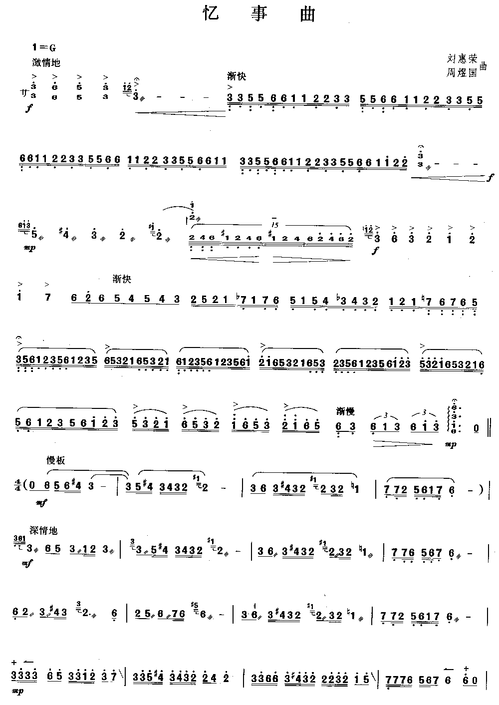 忆事曲 [简谱版]（独奏共5张）其它曲谱（图1）