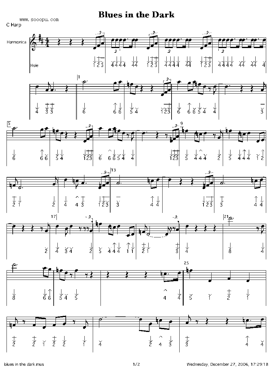 blues in the dark 口琴谱其它曲谱（图1）