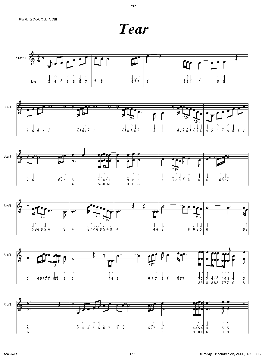 tear 口琴谱其它曲谱（图1）