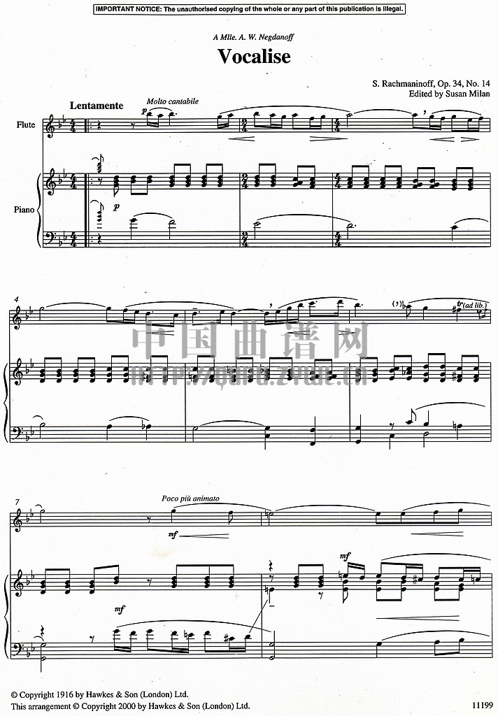 Vocalise by Rachmaninoff    （长笛独奏谱）其它曲谱（图1）