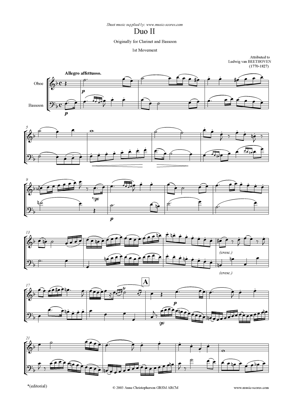 贝多芬：双簧管大管二重奏其它曲谱（图1）