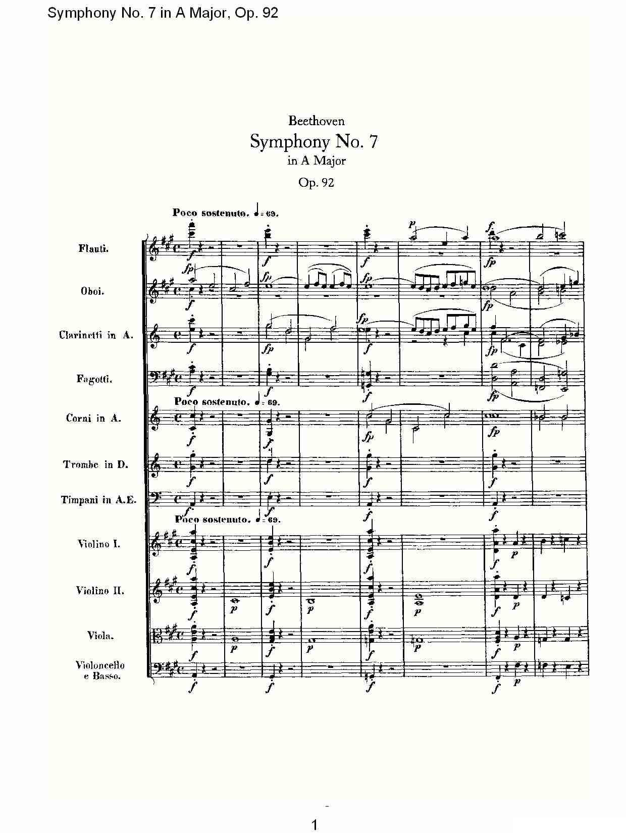 A大调第七交响曲 Op.92第一乐章其它曲谱（图1）