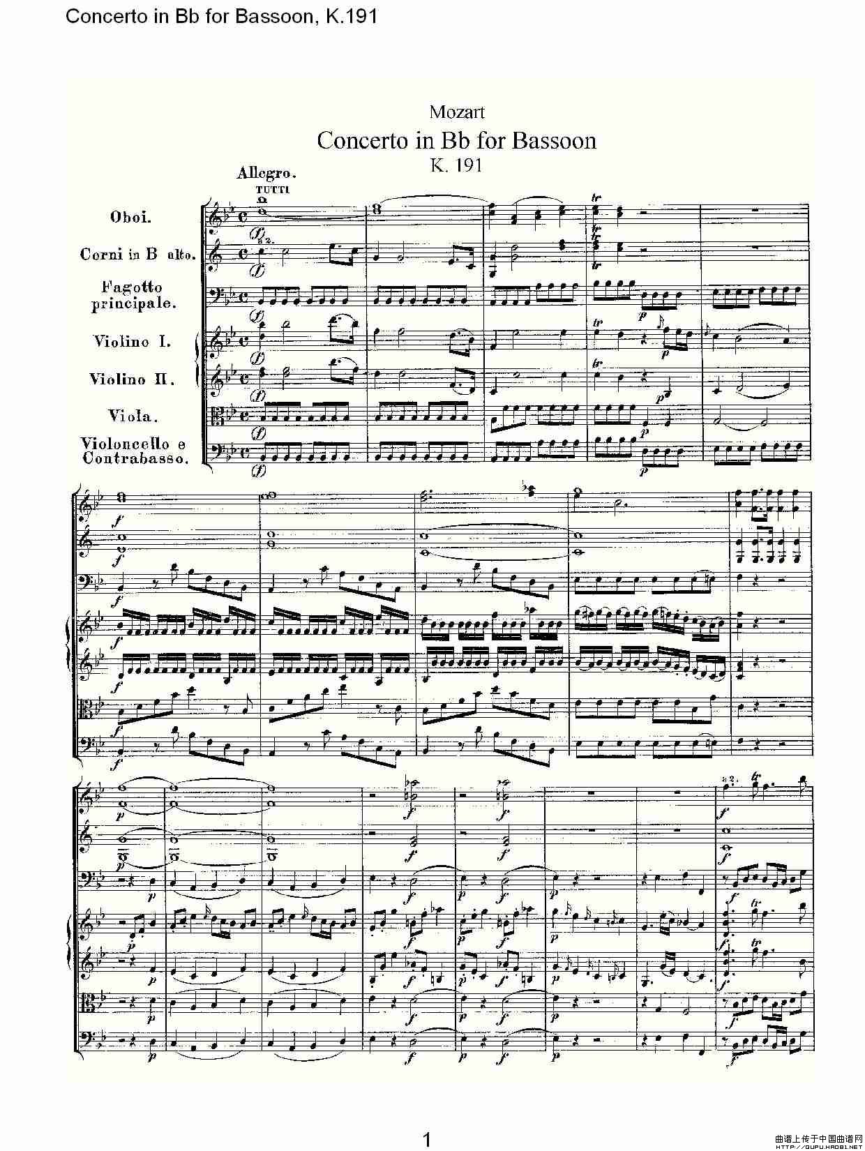 Concerto in Bb for Bassoon, K.191（降B大调大管协奏曲）其它曲谱（图1）