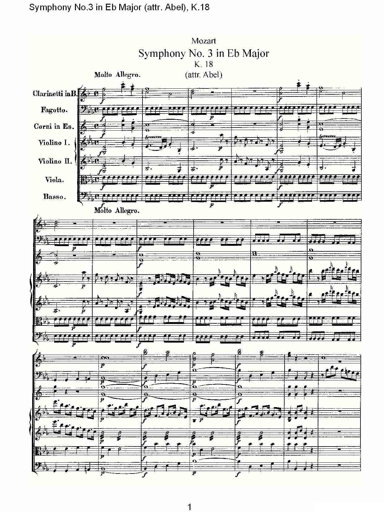 Symphony No.3 in Eb Major（attr. Abel)， K.1）其它曲谱（图1）
