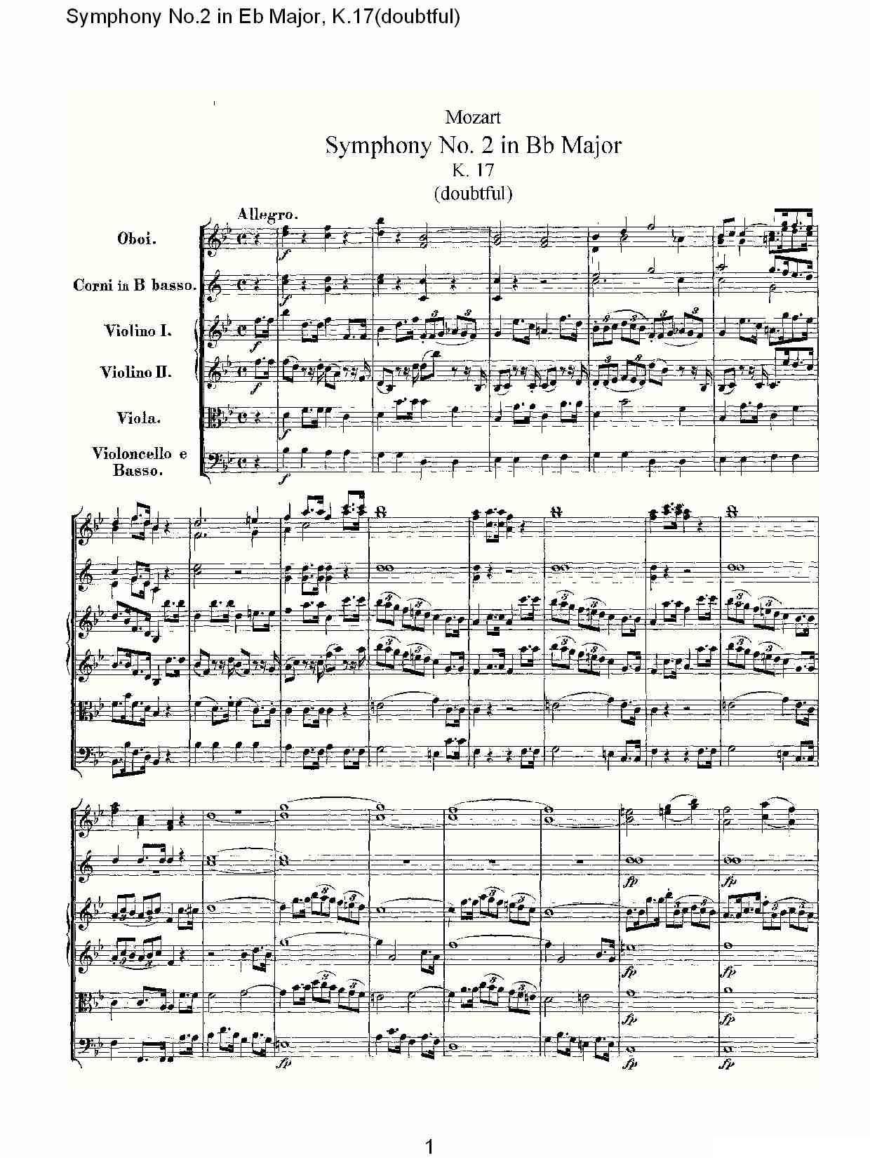 Symphony No.2 in Bb Major（doubtful))，K.1）其它曲谱（图1）
