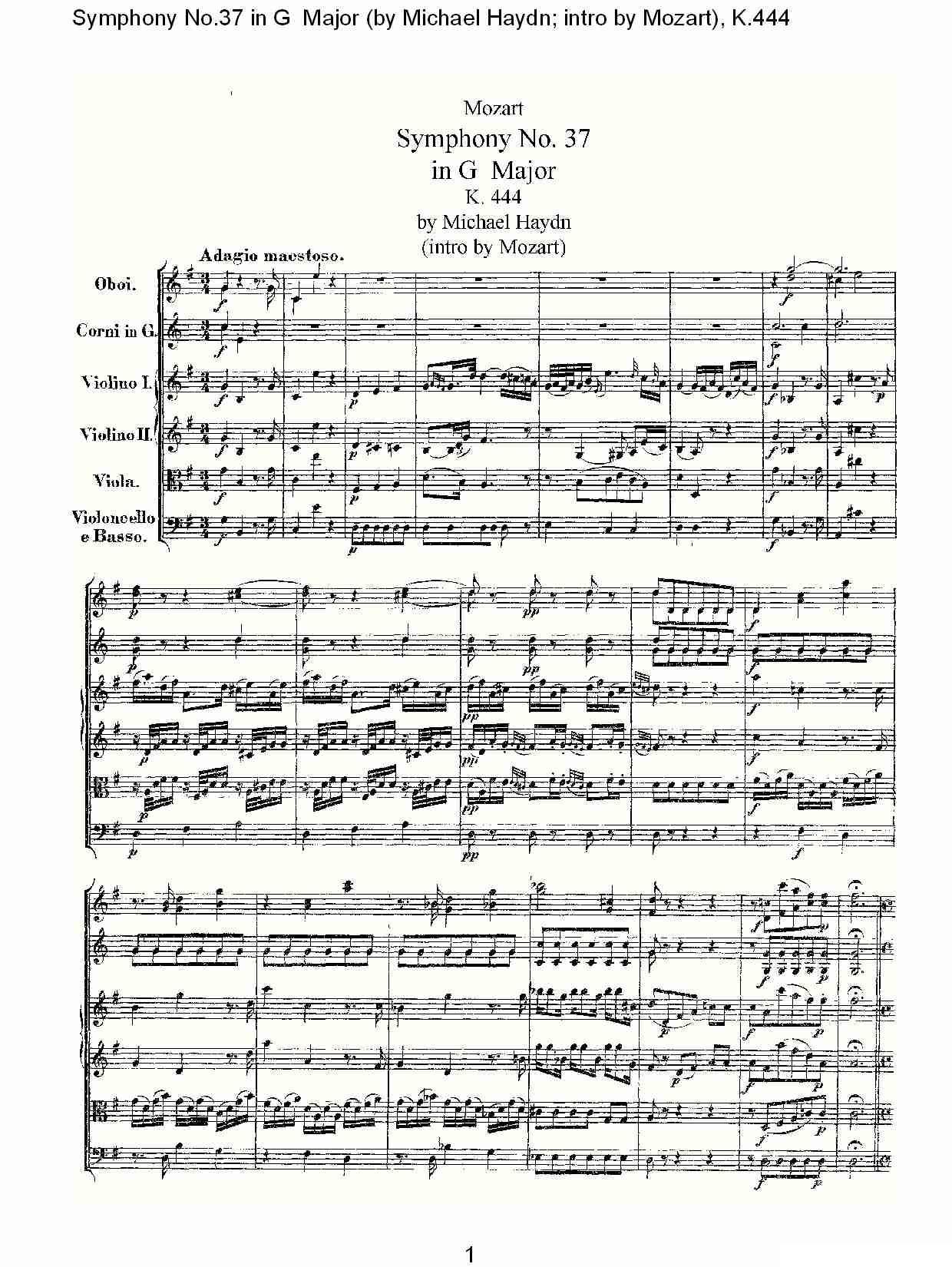 Symphony No.37 in G Major（G大调第三十七交响曲K.444）其它曲谱（图1）