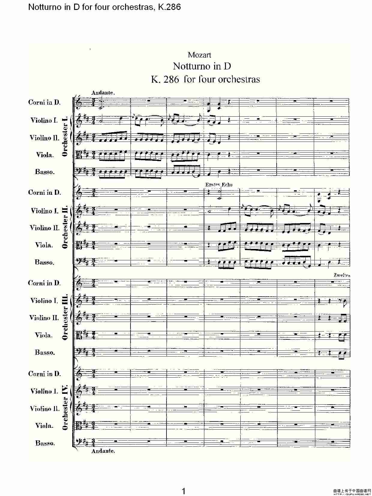 D调四管弦乐小夜曲,  K.286其它曲谱（图1）