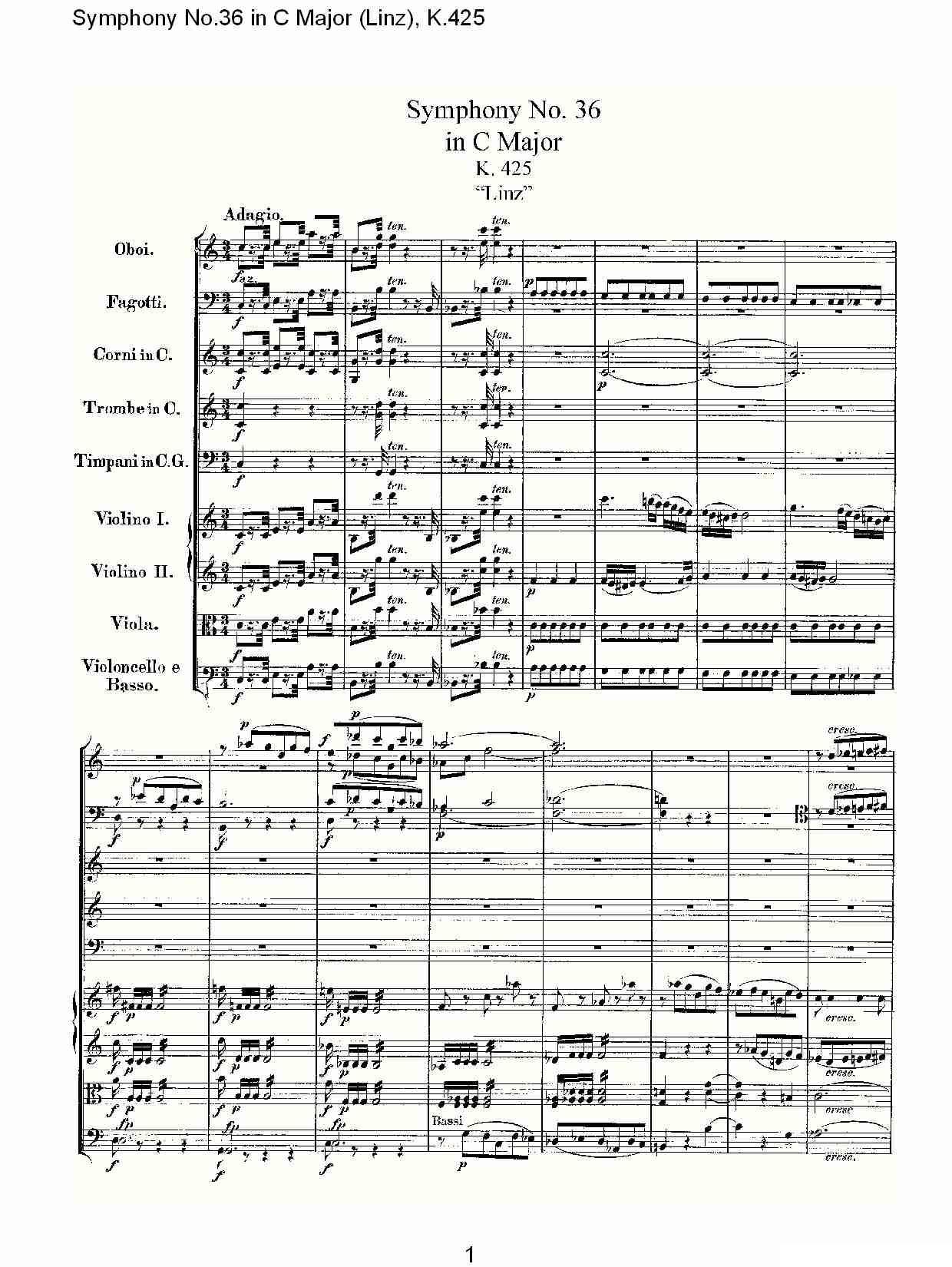C大调第三十六交响曲K.425（一）其它曲谱（图1）