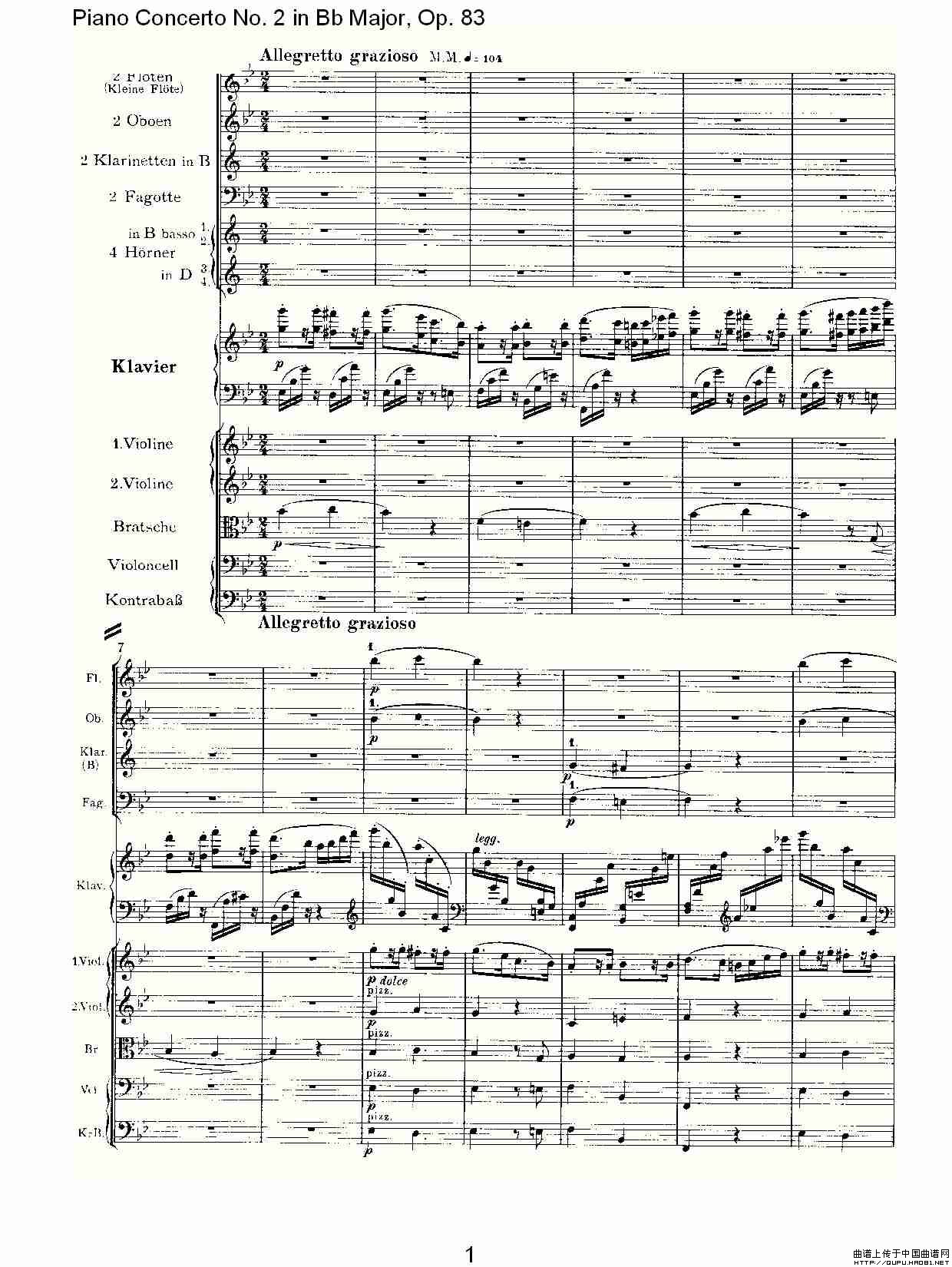 Bb大调钢琴第二协奏曲, Op.83第四乐章其它曲谱（图1）