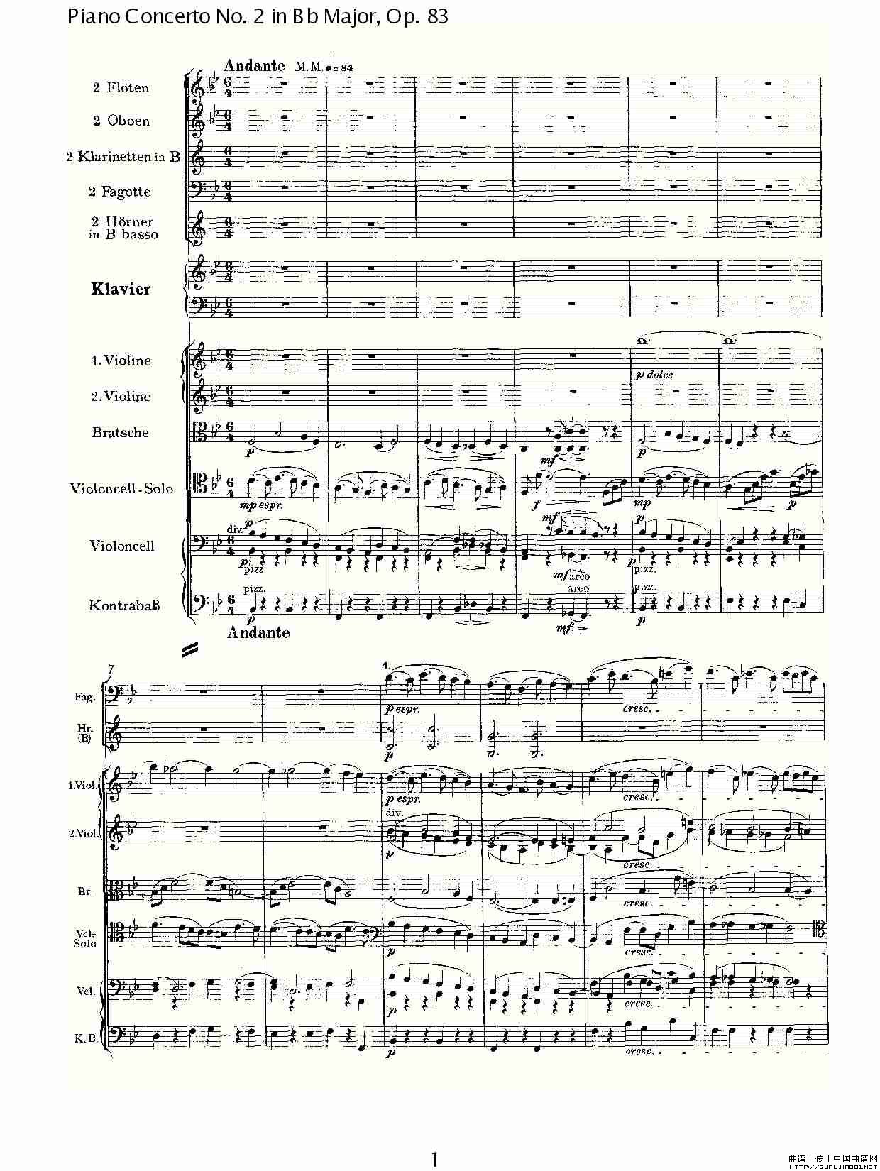 Bb大调钢琴第二协奏曲, Op.83第三乐章其它曲谱（图1）