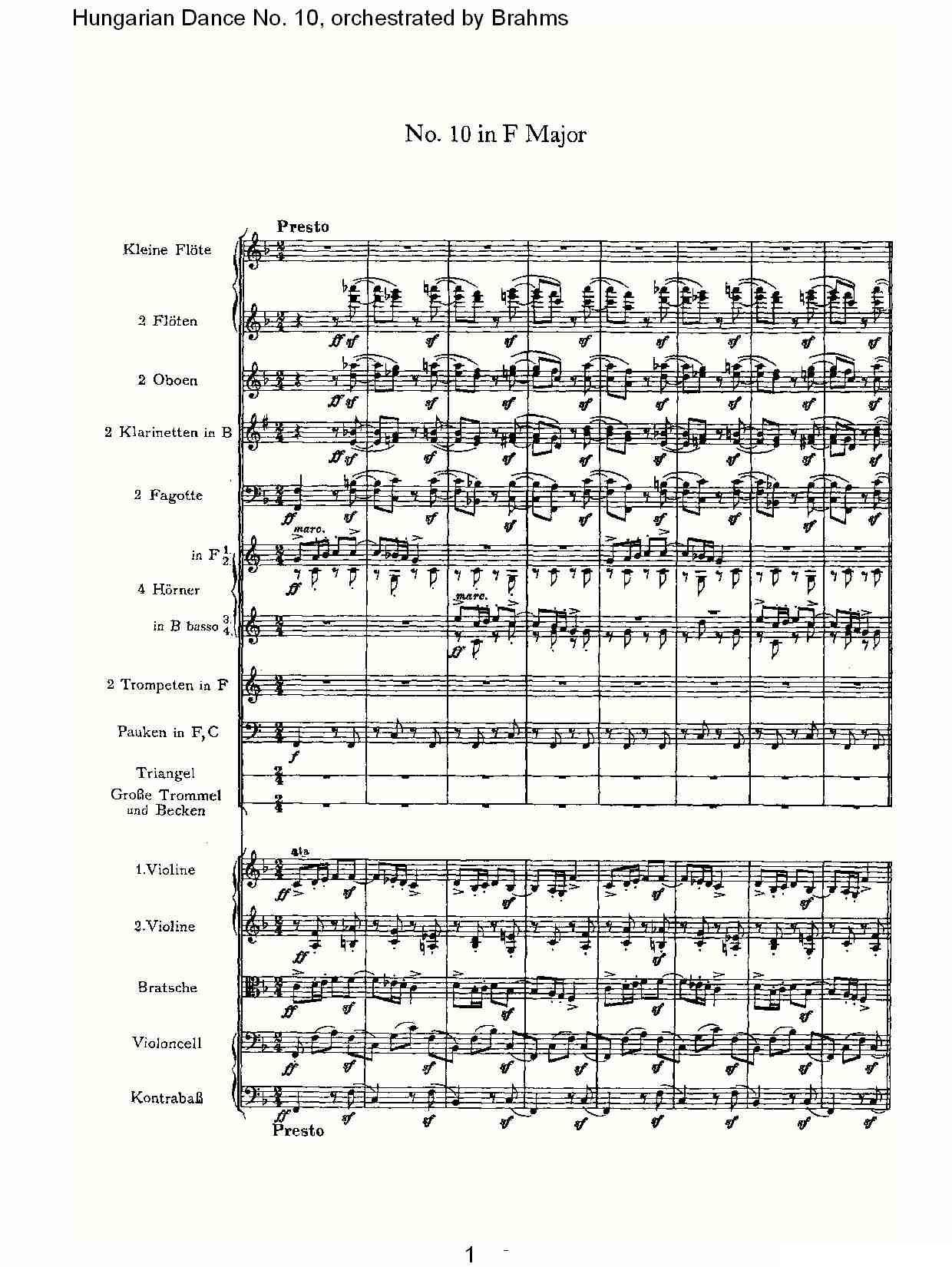 第十匈牙利舞曲 勃拉姆斯管弦乐曲式其它曲谱（图1）