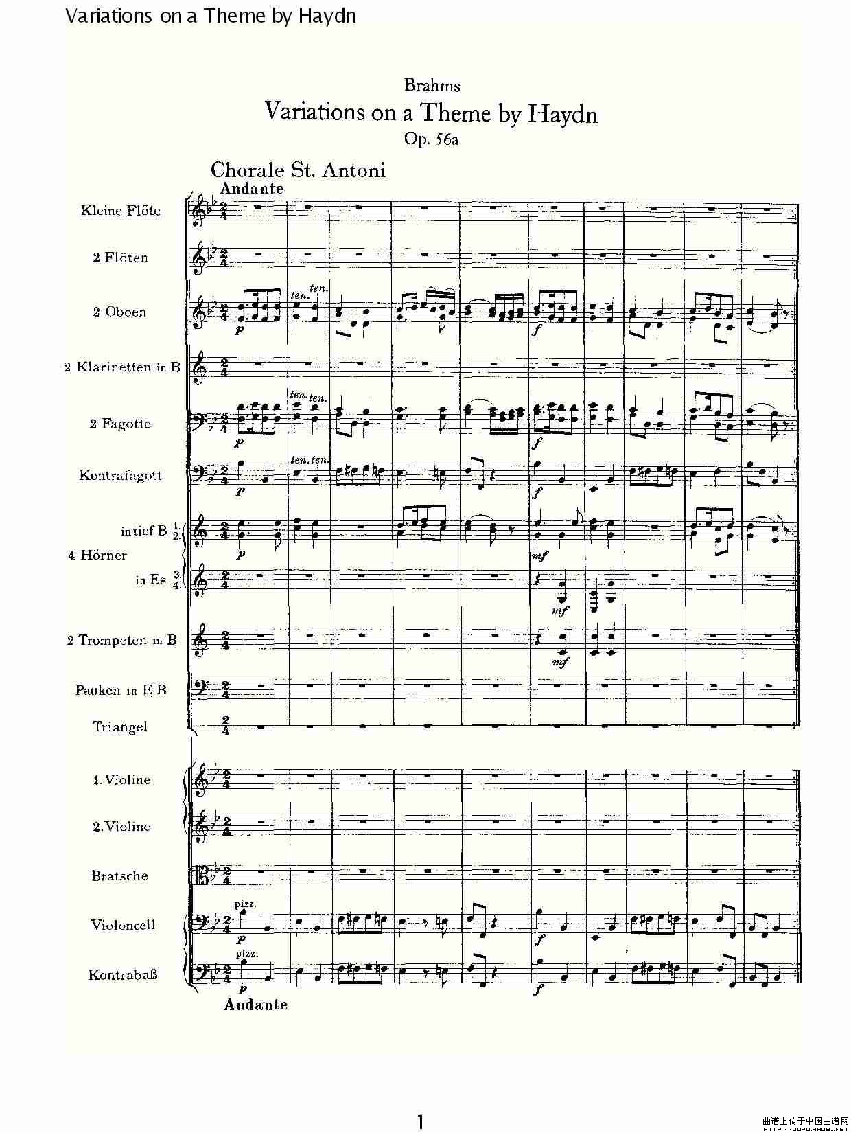 Variations on a Theme by Haydn   海顿主旋律变奏曲（一）其它曲谱（图1）