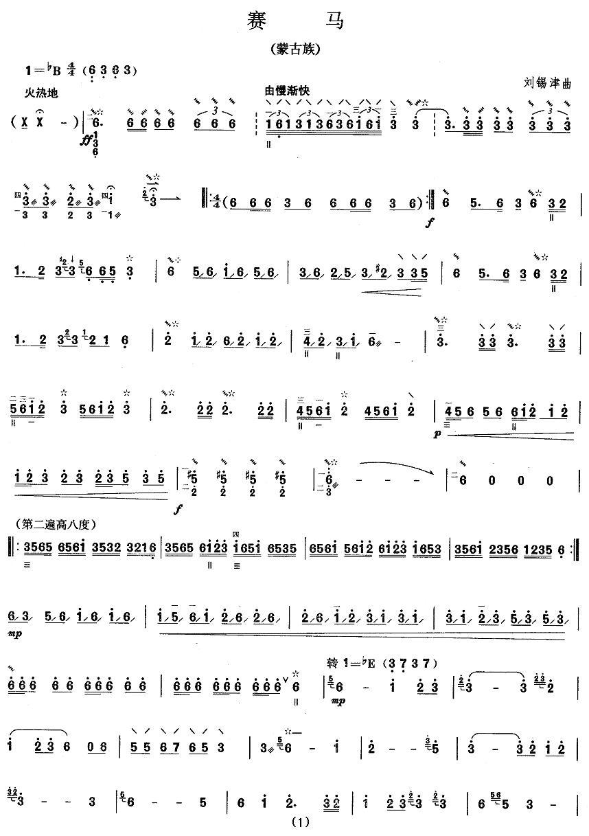柳琴考级曲目六级：赛马其它曲谱（图1）