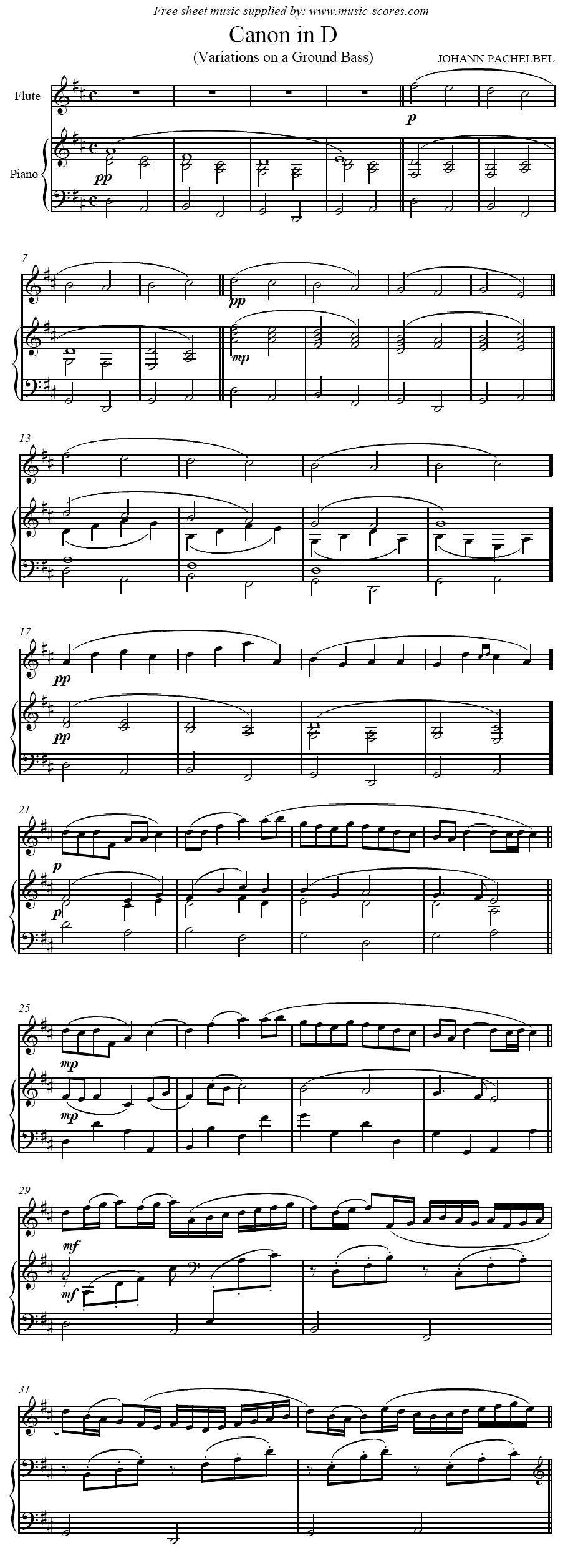 Canon in D（卡农、长笛+钢琴伴奏）其它曲谱（图1）