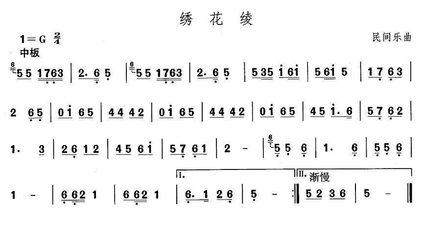 中国民族民间舞曲选（（三）河北地秧歌：绣花）其它曲谱（图1）