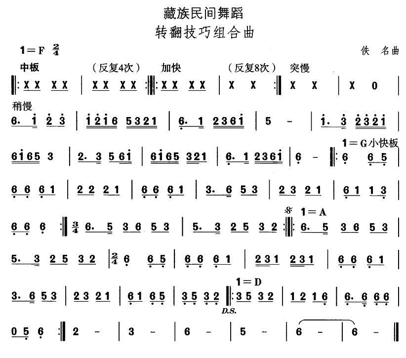 中国民族民间舞曲选（（七）藏族舞蹈：转翻技巧组合）其它曲谱（图1）
