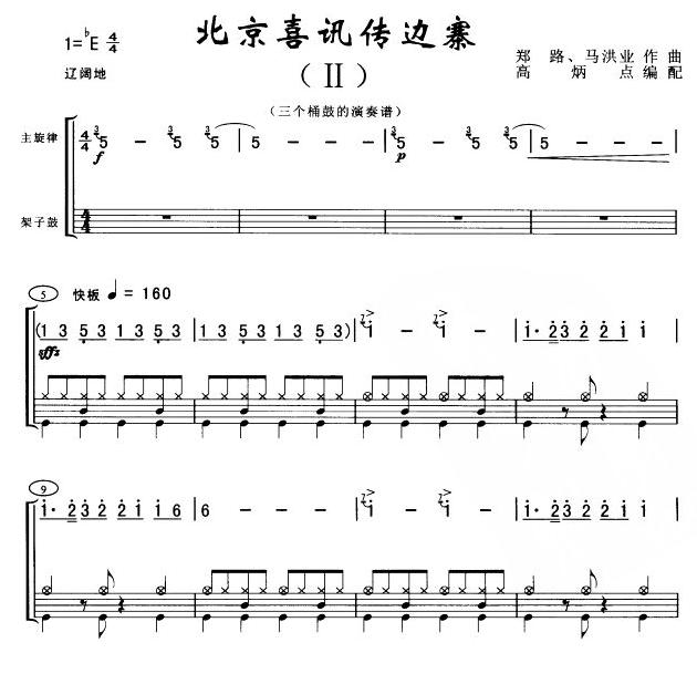北京喜讯传边寨(三桶鼓)(架子鼓谱)其它曲谱（图1）