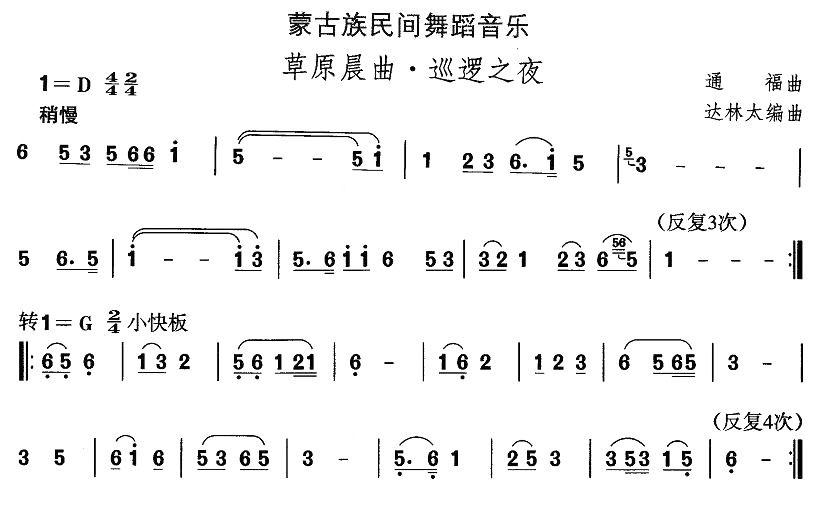 中国民族民间舞曲选（（八）蒙古族舞蹈：草原晨曲·巡逻之）其它曲谱（图1）