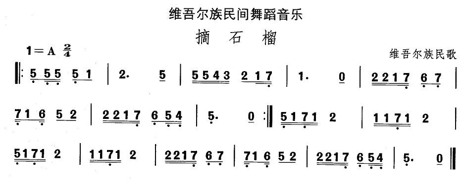 中国民族民间舞曲选（十)维吾尔族舞蹈：摘石）其它曲谱（图1）