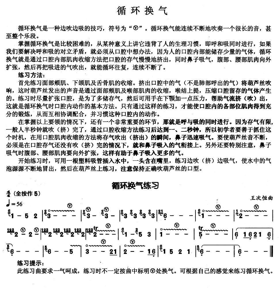 葫芦丝基本技巧练习曲——循环换气其它曲谱（图1）