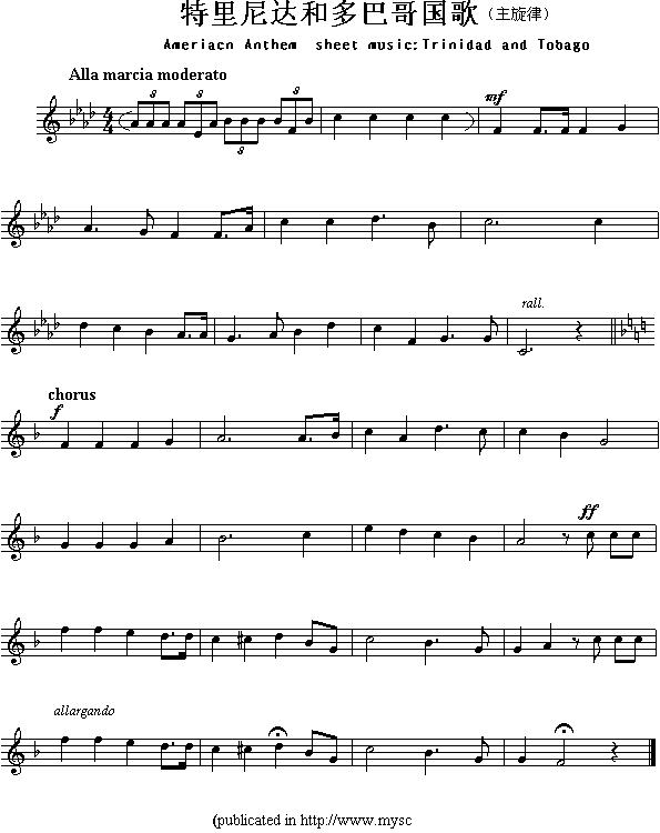 各国国歌主旋律：特里尼达和多巴哥其它曲谱（图1）