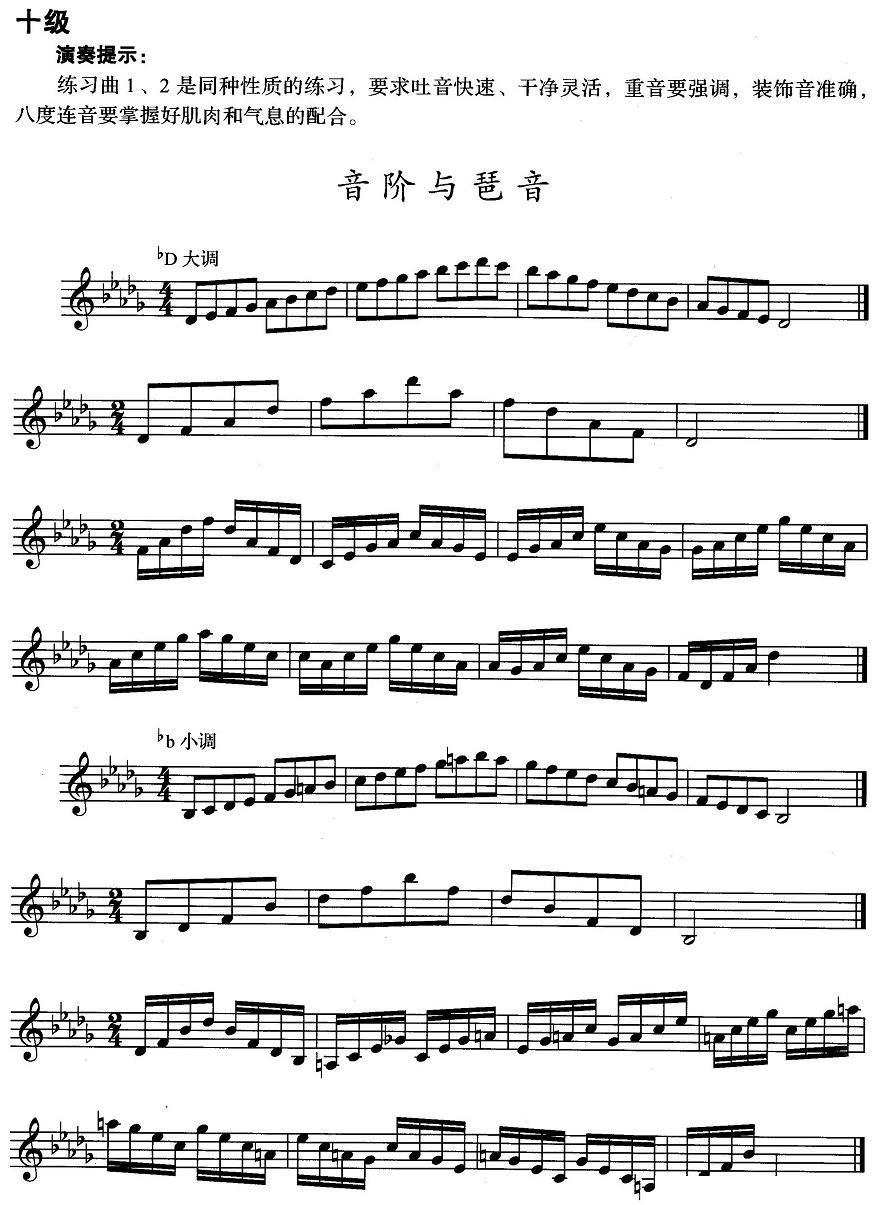 小号考级十级：音阶与琶音（bD大调、bd小调）其它曲谱（图1）