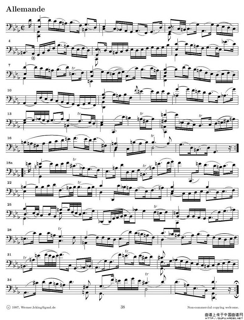巴赫无伴奏大提琴练习曲之五P5其它曲谱（图1）