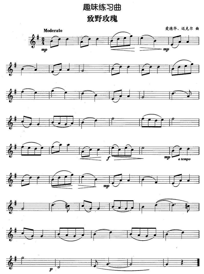 趣味练习曲：致野玫瑰其它曲谱（图1）