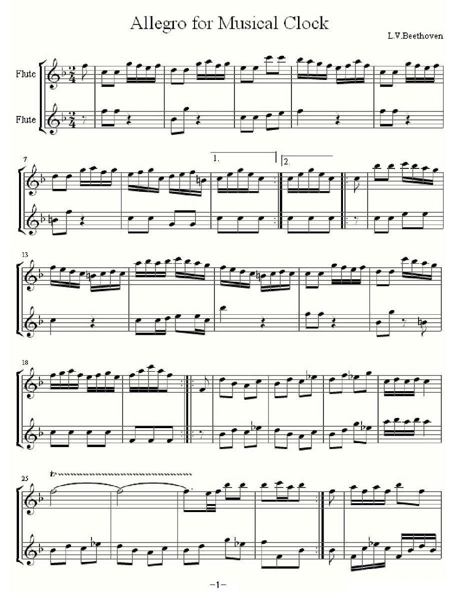 Allegro for Musical Clock（二重奏）其它曲谱（图1）