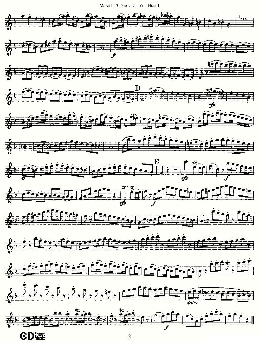 3 Duets K.157 之第一长笛（二重奏三首 K157号）其它曲谱（图2）