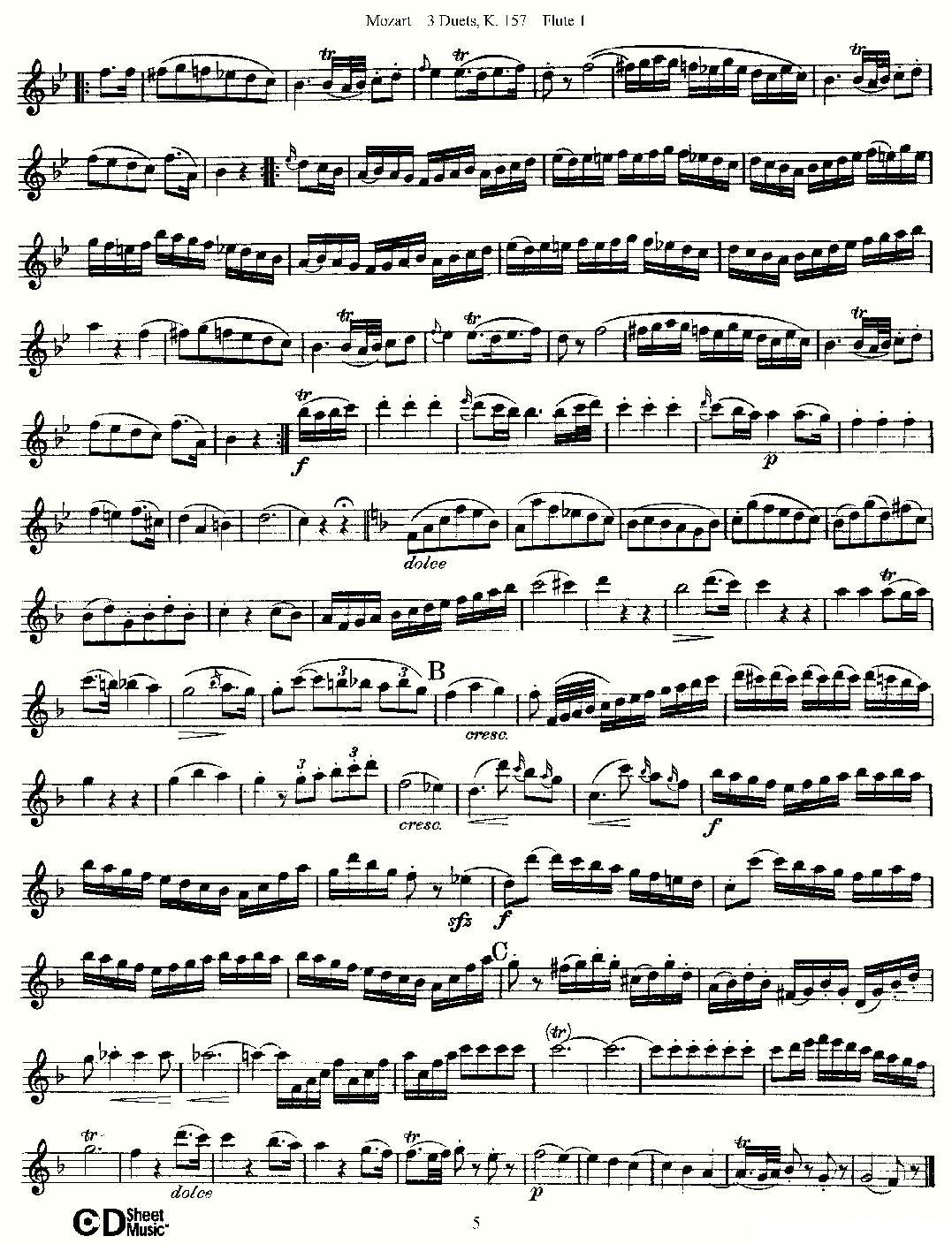3 Duets K.157 之第一长笛（二重奏三首 K157号）其它曲谱（图5）