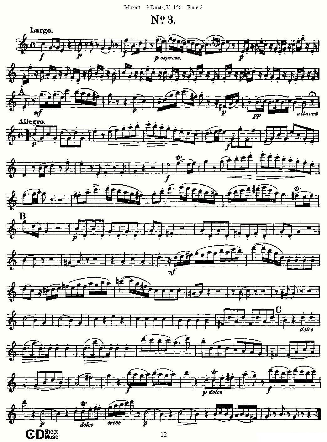3 Duets K.156 之第二长笛（二重奏三首 K156号）其它曲谱（图12）