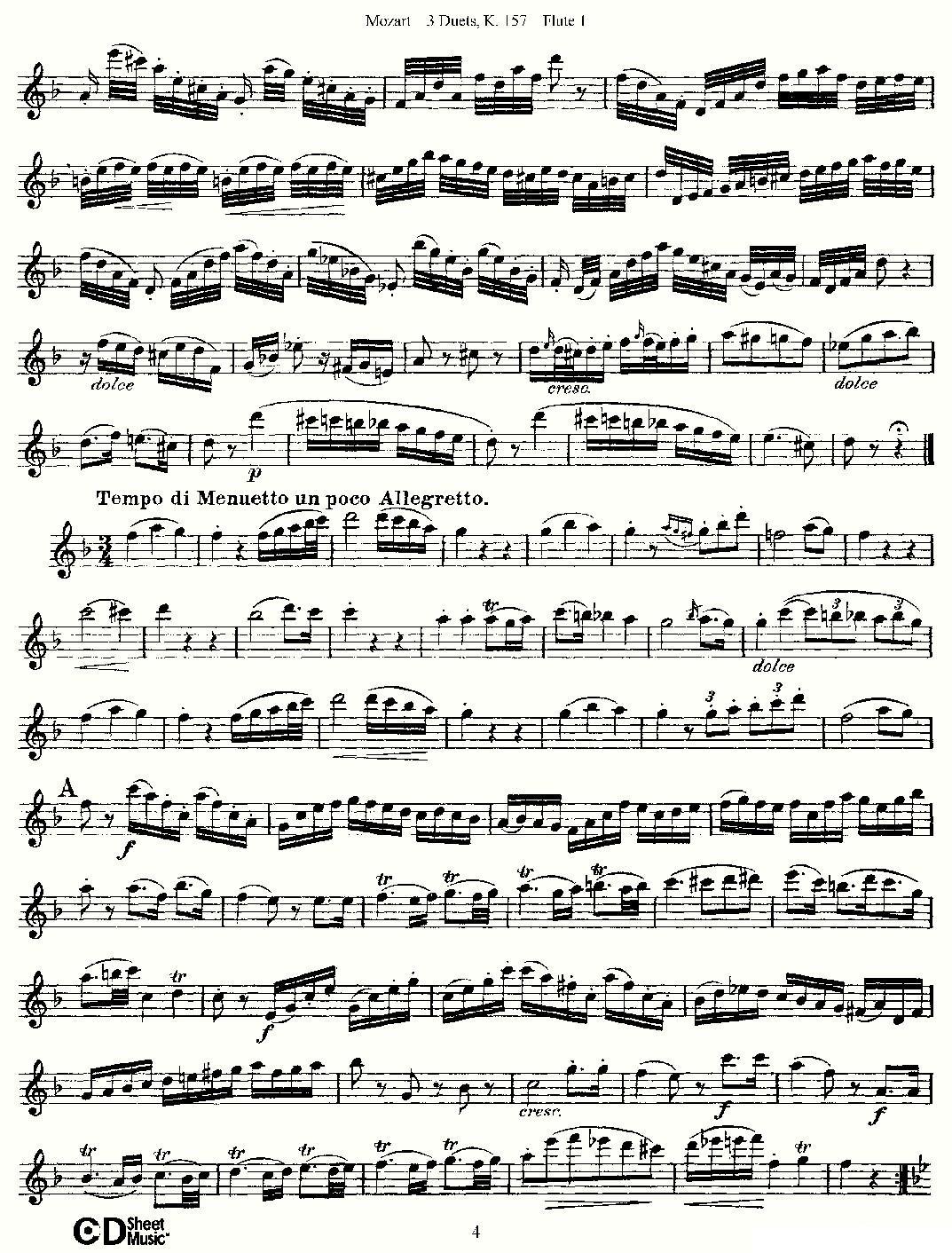 3 Duets K.157 之第一长笛（二重奏三首 K157号）其它曲谱（图4）