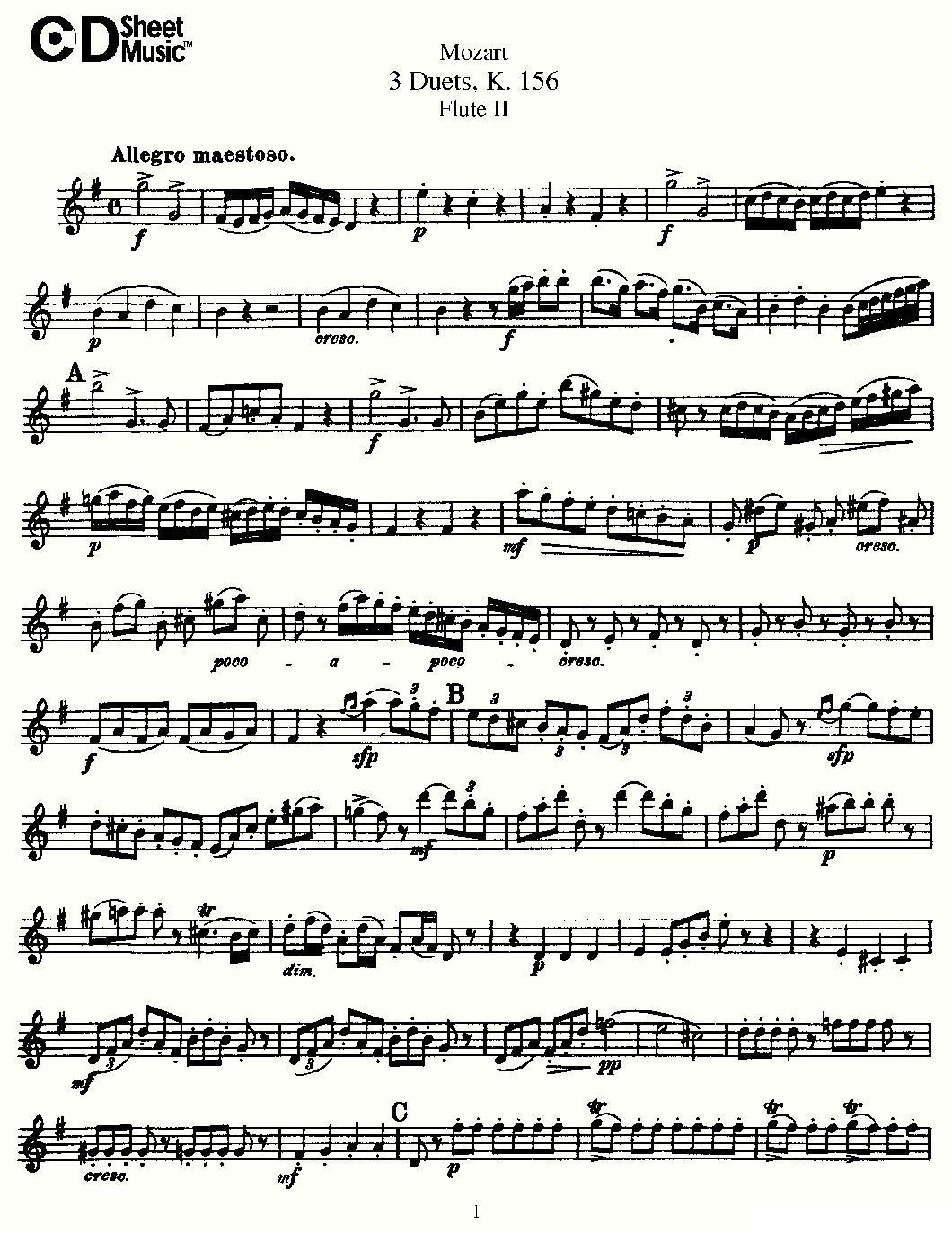 3 Duets K.156 之第二长笛（二重奏三首 K156号）其它曲谱（图1）
