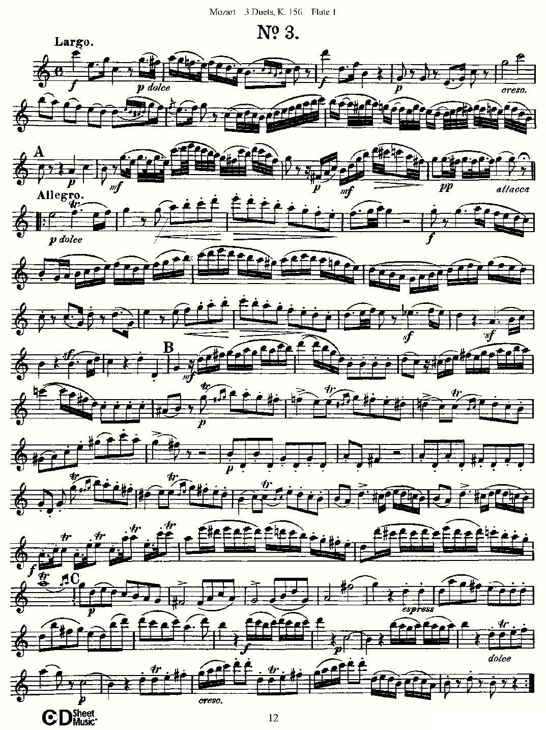 3 Duets K.156 之第一长笛（二重奏三首 K156号）其它曲谱（图12）