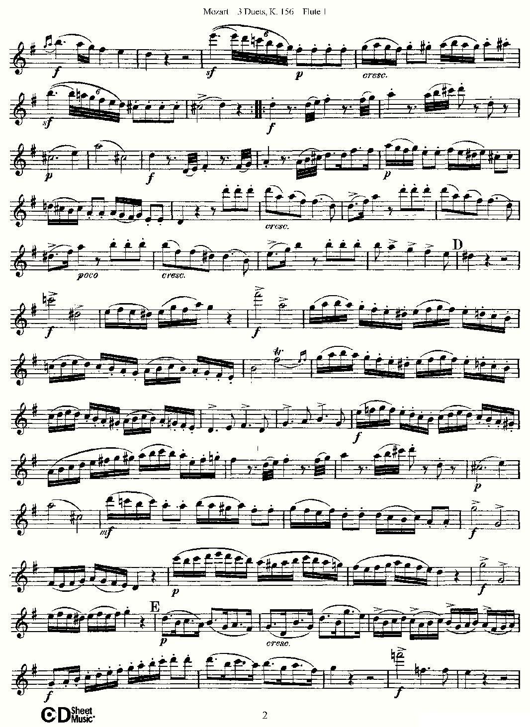 3 Duets K.156 之第一长笛（二重奏三首 K156号）其它曲谱（图2）