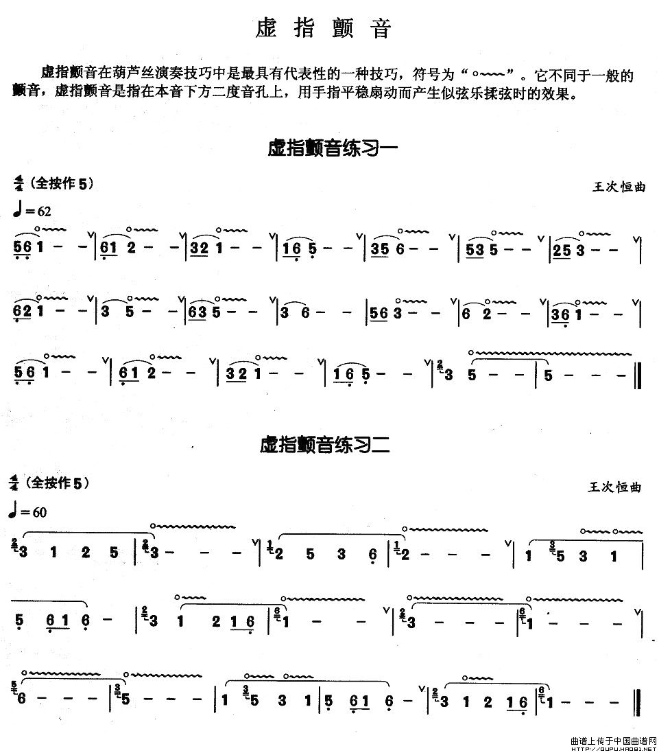 葫芦丝基本技巧练习曲--虚指颤音其它曲谱（图1）